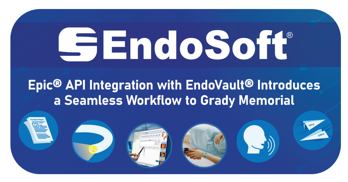 Thumbnail image that has the EndoVault logo with the blog title "Epic® API Integration with EndoVault® Introduces a Seamless Workflow to Grady Memorial" below, plus various graphics.