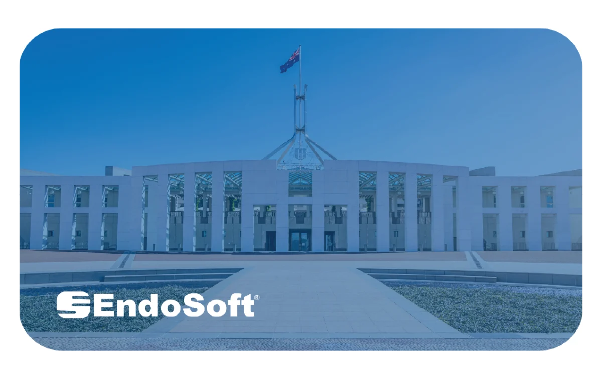 A thumbnail image featuring a photo of the Australian Parliament building. The image is shaded in EndoSoft® blue and has the EndoSoft® logo placed in it