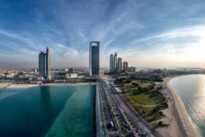 An aerial shot of metropolitan Abu Dhabi