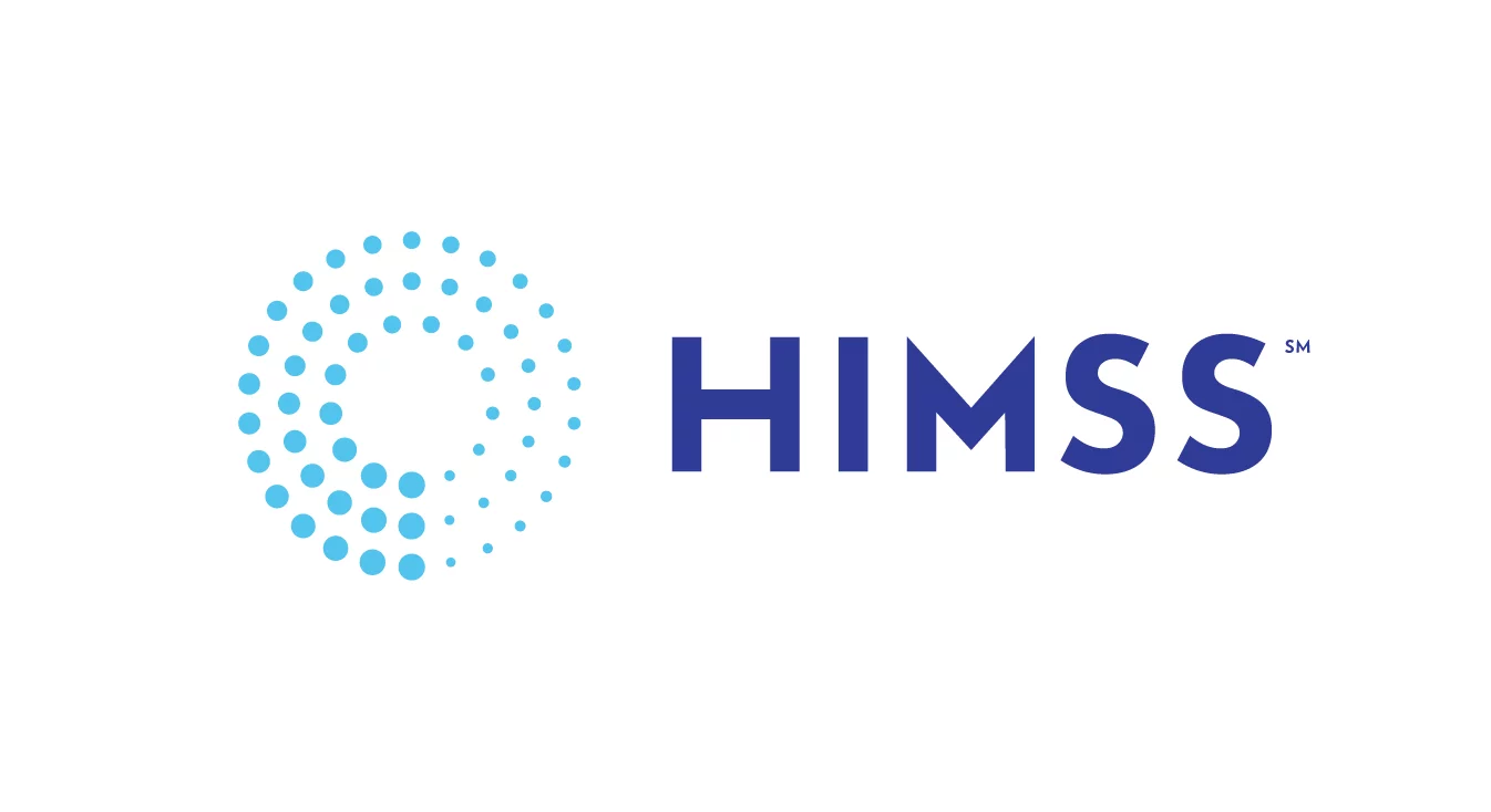 HIMSS logo with blue circular design and text.