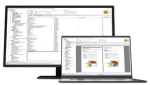 two computer screens showing organized data within the GRS reporting took by EndoSoft