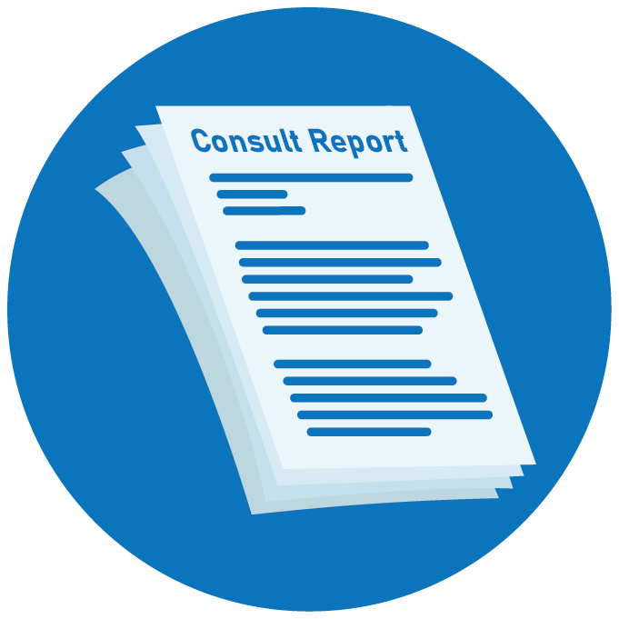 Graphic icon showing a consult report