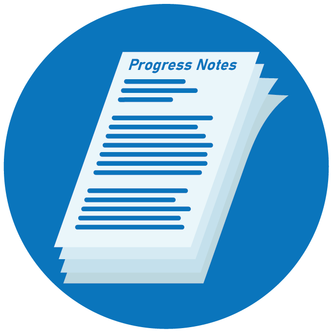 Graphic icon showing a progress note